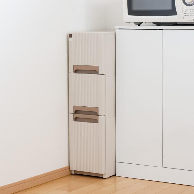 キッチンストッカー オーラ スリム 幅23.8cm 3段 （ コロ付き 日本製 プラスチック 収納ストッカー 収納ケース すき間収納 隙間収納 隙間 すき間 整理 片付け キッチン リビング 洗面所 キャスター付き 三段 ）の通販は