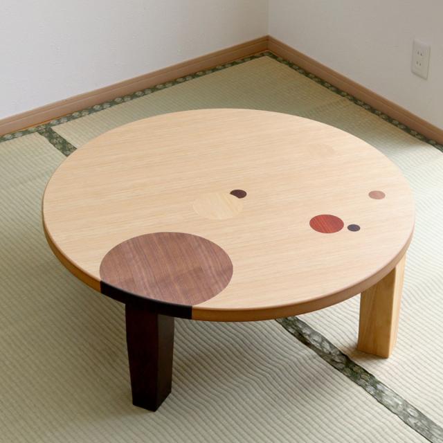 昭和レトロ 古い木製丸ローテーブル 折畳丸ちゃぶ台⑨直径900 ちゃぶ台