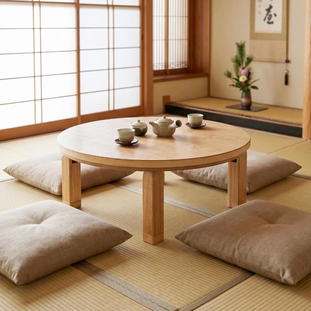座卓 直径90cm 継脚付き 折れ脚 家具調こたつ プレーヌ タモ 木製 日本 