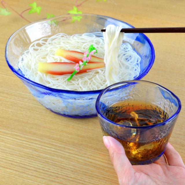 そうめん　おそば　食器　陶器 江戸硝子 うきよ そうめん鉢＆蕎麦猪口セット(夏 和食器 ガラス