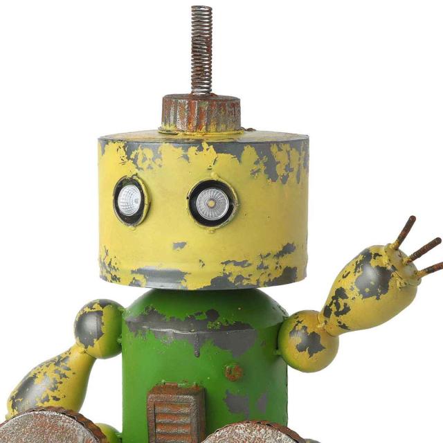 ガーデンオーナメント ロボット ソーラーライト付 イエロー （ 置物 オブジェ ガーデン オーナメント 光る 自動点灯 庭 インテリア 雑貨 屋外 ガーデン雑貨 園芸 ガーデンインテリア ソーラーライト付き 太陽光 ライト ）_1