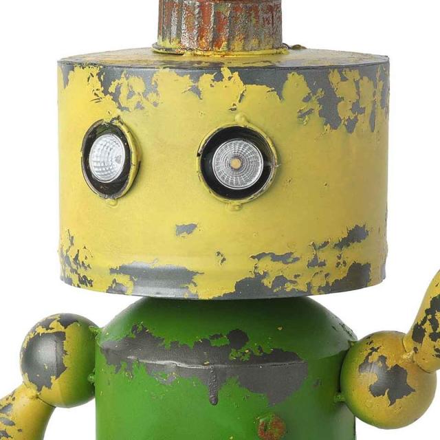 ロボット型　黄色　可愛い　ガーデン　オブジェ　置物 ガーデンオーナメント ロボット ソーラーライト付 イエロー （ 置物