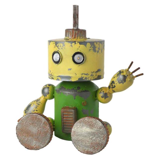 ガーデンオーナメント ロボット ソーラーライト付 イエロー （ 置物 オブジェ ガーデン オーナメント 光る 自動点灯 庭 インテリア 雑貨 屋外 ガーデン雑貨 園芸 ガーデンインテリア ソーラーライト付き 太陽光 ライト ）
