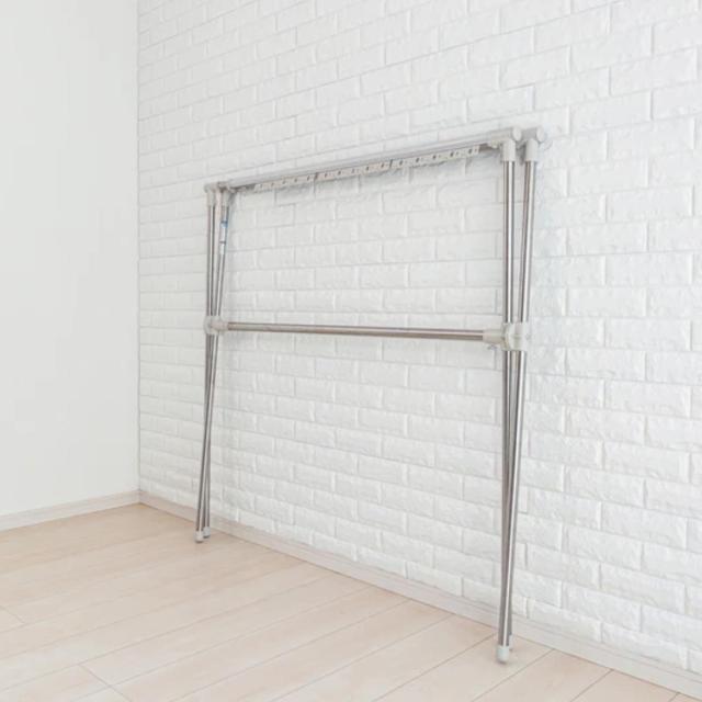物干し 洗濯物干し 布団干し 伸縮式 X型 幅 134〜230cm （ 物干しスタンド 伸縮 ステンレス製 ハンガーホルダー付き 折り畳み 室内用物干し 大容量 組み立て簡単 コンパクト 収納 シルバー 洗濯干し 室内 室内物干し 物干し 室内）
