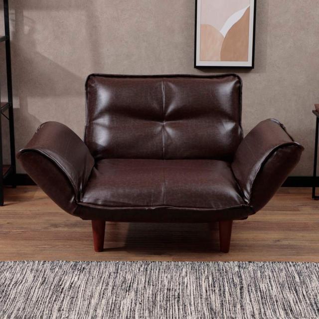 ダークブラウン 合成皮革 1人掛けソファ ソファ 1人掛け 88cm カウチ