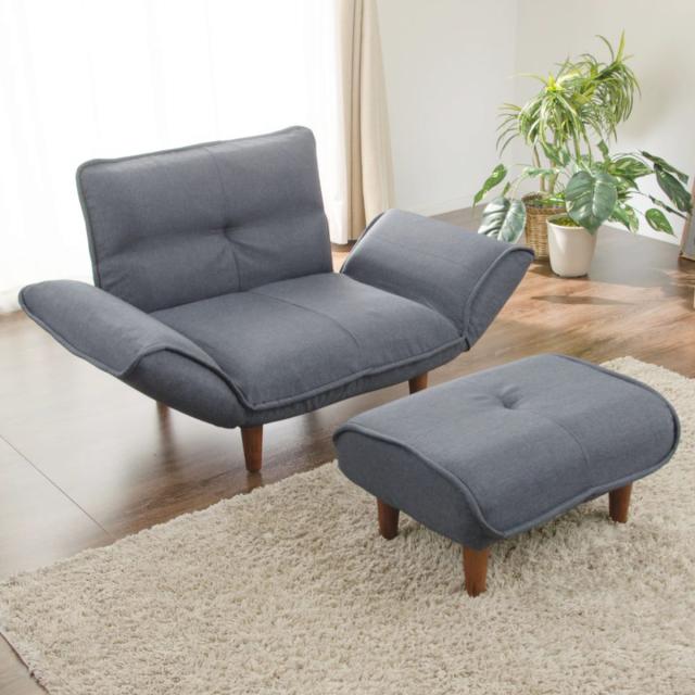 ソファ 1人掛け 幅88cm ダリアン カウチソファ デニム調 （ ソファー コンパクト リクライニング 一人掛け ファブリック ポケットコイル シンプル 北欧風 モダン 日本製 完成品 ）の通販は