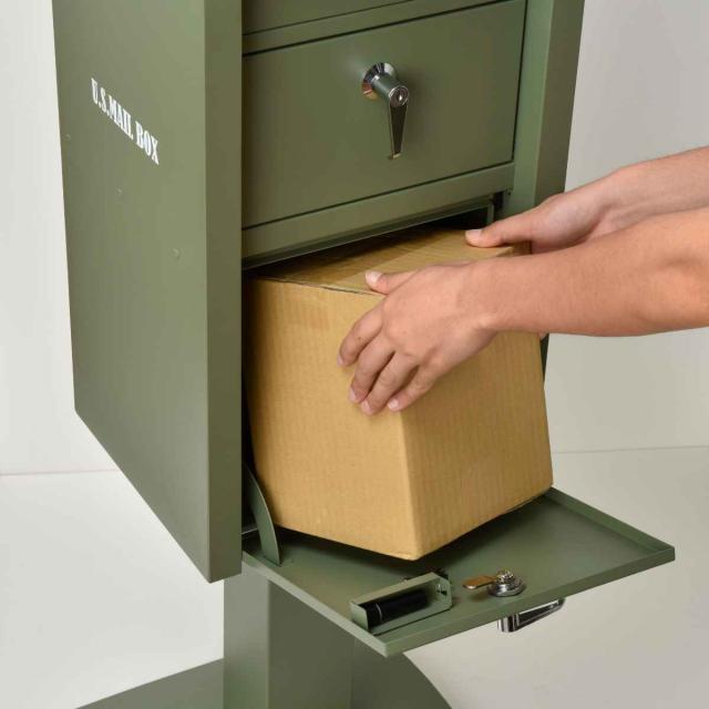 ポスト 宅配BOX付ポストスタンド U.S. （ 郵便ポスト 宅配 ボックス 一戸建て用 据え置き 置き配用ボックス 郵便 郵便受け デザインポスト 鍵 2段 宅配BOX ポスト一体型 スタンド 戸建 屋外 メールボックス 小型 おしゃれ ）