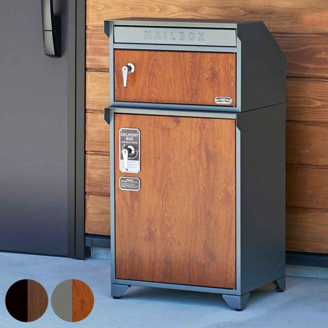 ポスト 宅配BOX付ポスト GALVA 宅配ボックス 大容量（ 郵便ポスト 宅配 ボックス 一戸建て用 据え置き 郵便 郵便受け 鍵 ポスト一体型 スタンドポスト 一体型 2段 大容量 宅配BOX 戸建 屋外 荷物受け メールボックス おしゃれ ）の通販は