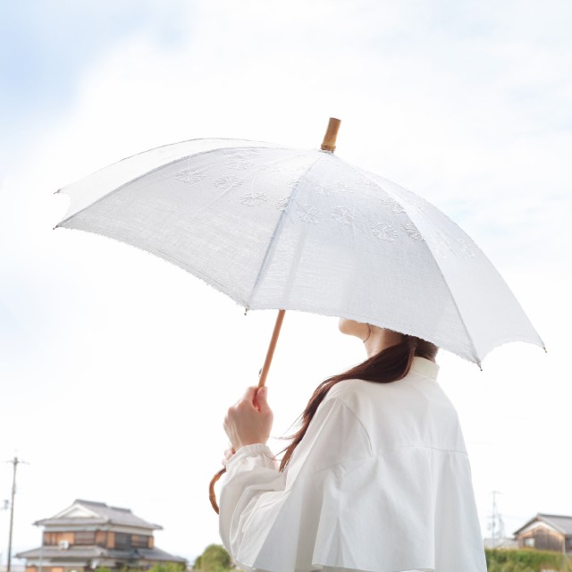 日傘 SURMER 長傘 麻刺繍 日本製 （ sur mer シュールメール かさ レディース 麻 綿 刺繍 おしゃれ アンブレラ 紫外線カット UVカット 紫