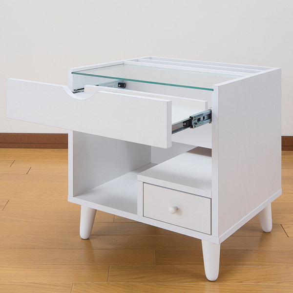 サイドテーブル 幅40cm コスメボックス ガラス天板 コンパクト コスメ アクセサリー 収納 マガジンラック （ テーブル ミニ ドレッサー ソファテーブル メイク 引き出し ガラス ミニテーブル ホワイト ディスプレイ ）_14