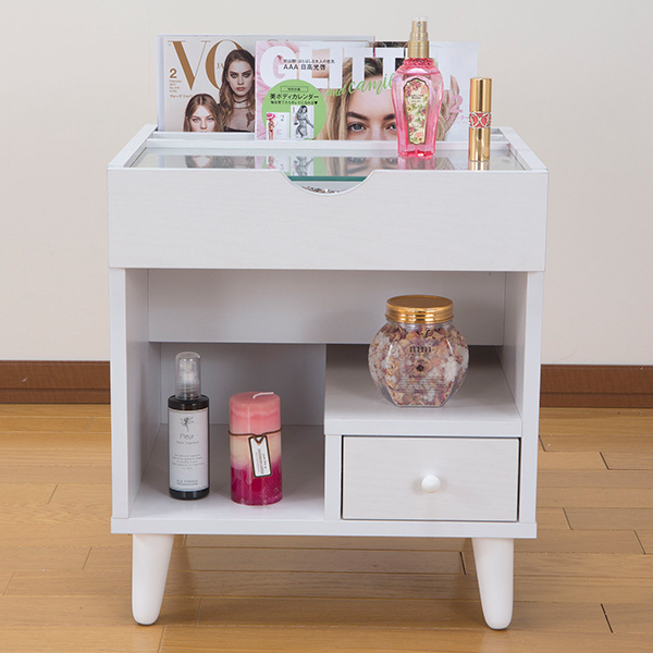 サイドテーブル 幅40cm コスメボックス ガラス天板 コンパクト