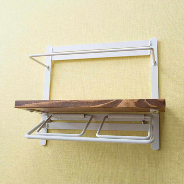 トイレットペーパーホルダー 棚付 天然木 ダブルハイタイプ 幅28.5cm ダークブラウン （ ペーパーホルダー トイレットペーパー キッチンペーパー 棚 棚付き ハイタイプ 小物置き 新聞 雑誌 スパイス ホルダー 落下防止 ）の通販は