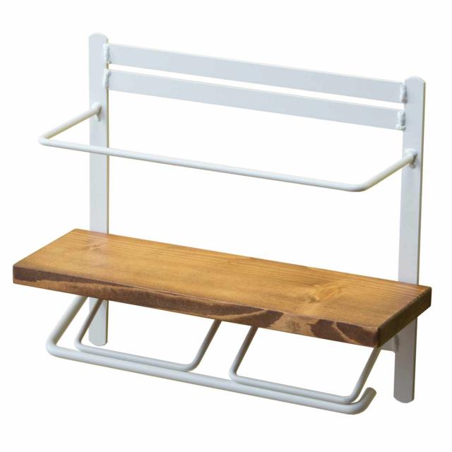 トイレットペーパーホルダー 棚付 天然木 ダブルハイタイプ 幅28.5cm ダークブラウン （ ペーパーホルダー トイレットペーパー キッチンペーパー 棚 棚付き ハイタイプ 小物置き 新聞 雑誌 スパイス ホルダー 落下防止 ）の通販は