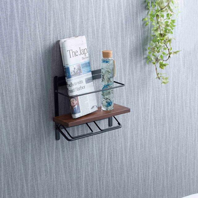 トイレットペーパーホルダー 棚付 天然木 ダブルハイタイプ 幅28.5cm ダークブラウン （ ペーパーホルダー トイレットペーパー キッチンペーパー 棚 棚付き ハイタイプ 小物置き 新聞 雑誌 スパイス ホルダー 落下防止 ）の通販は