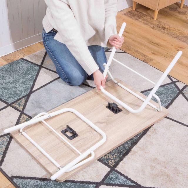 センターテーブル 折りたたみ 幅75cm （ ローテーブル リビングテーブル 折りたたみテーブル 収納棚 コンパクト 小さい 四角 木目調 スチール脚 おしゃれ 完成品 ）_14