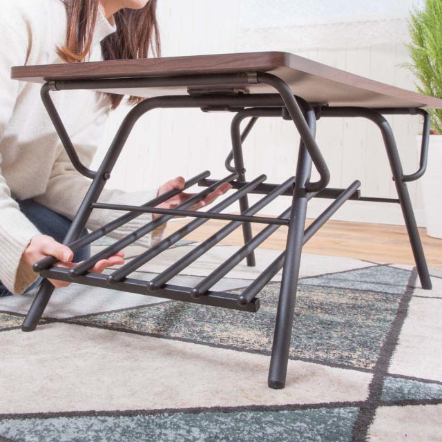 センターテーブル 折りたたみ 幅75cm （ ローテーブル リビングテーブル 折りたたみテーブル 収納棚 コンパクト 小さい 四角 木目調 スチール脚 おしゃれ 完成品 ）_17
