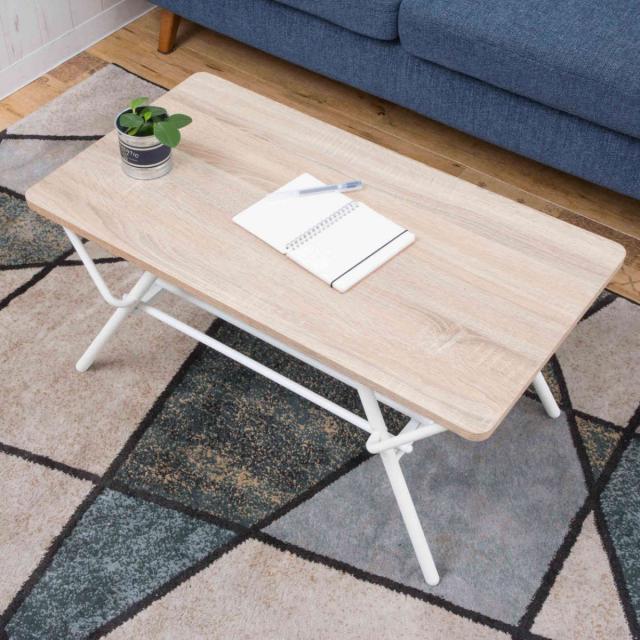 センターテーブル 折りたたみ 幅75cm （ ローテーブル リビングテーブル 折りたたみテーブル 収納棚 コンパクト 小さい 四角 木目調 スチール脚 おしゃれ 完成品 ）_5
