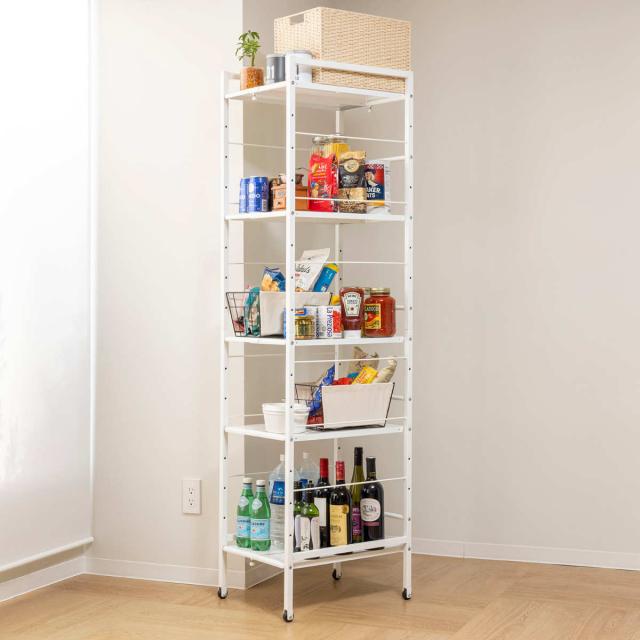 キッチンストッカー 幅が伸縮できるすき間収納ラック Lサイズ （ キャスター付き 伸縮 隙間収納 スリム すき間 隙間 収納 キッチンワゴン キッチンラック スチール キッチン収納 ストッカー 冷蔵庫横 食器棚 家電ラック 5段 ）の通販は 13,493円