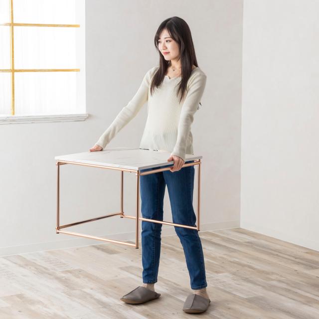 ネストテーブル 幅55cm 幅49cm センターテーブル （ ローテーブル テーブル 大 小 2点セット 大理石柄 長方形 ピンクゴールド メッキ 脚 フェミニン エレガント 高級感 ）_19