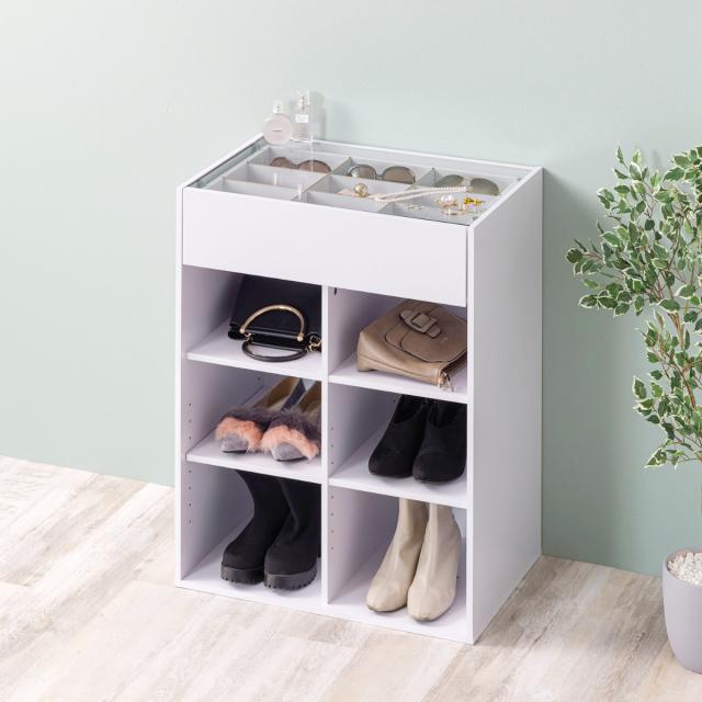 キャビネット 幅60cm ガラス天板 木目調 オープンラック （ アクセサリー 時計 化粧品 コレクションケース 収納棚 コスメ 香水 ディスプレイ リビング収納 おしゃれ ）_10