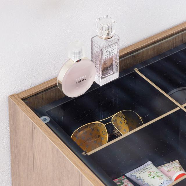キャビネット 幅60cm ガラス天板 木目調 オープンラック （ アクセサリー 時計 化粧品 コレクションケース 収納棚 コスメ 香水 ディスプレイ リビング収納 おしゃれ ）_12