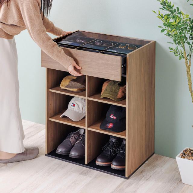 キャビネット 幅60cm ガラス天板 木目調 オープンラック （ アクセサリー 時計 化粧品 コレクションケース 収納棚 コスメ 香水 ディスプレイ リビング収納 おしゃれ ）_4