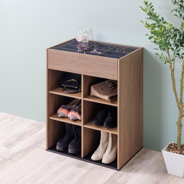 キャビネット 幅60cm ガラス天板 木目調 オープンラック （ アクセサリー 時計 化粧品 コレクションケース 収納棚 コスメ 香水 ディスプレイ リビング収納 おしゃれ ）_9