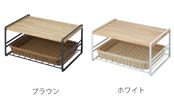キッチンラック 木棚トースターラック （ バスケット付き