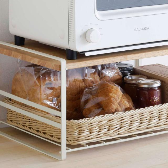 ラバーウッド天板トースターラック 洗えるバスケット付き キッチン