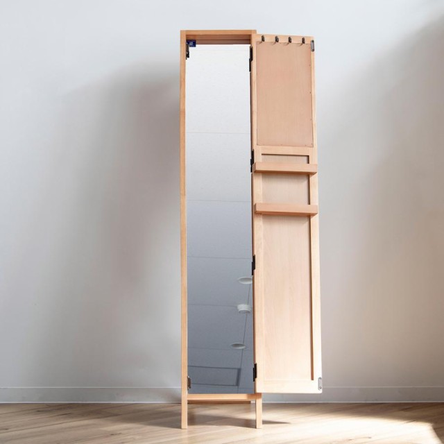 スタンドミラー 高さ145cm 扉付き 収納 木製 コルクボード 全身