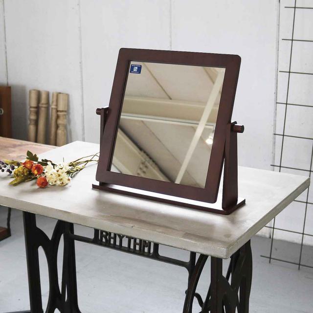 木製フレームスタンドミラー スタンドミラー 高さ41cm 卓上 木製フレーム （ 卓上ミラー