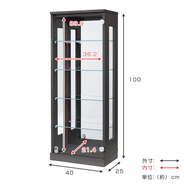 コレクションラック 鍵付 ショーケース 背面ミラー 幅40cm 高さ100cm （ ラック コレクション ガラスキャビネット 完成品 キャビネット  ディスプレイ ガラス ダークグレー ホワイト 鏡 ）の通販はau PAY マーケット - インテリアパレット | au PAY マーケット－通販サイト