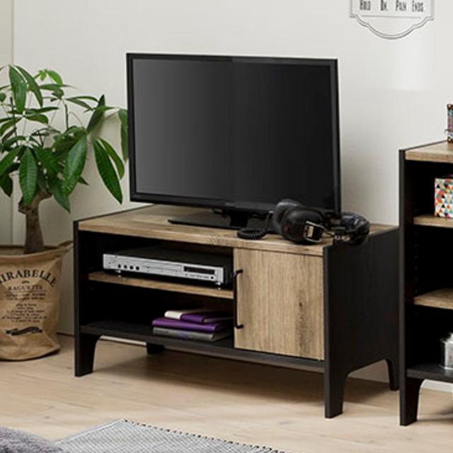 テレビ台 幅87.2cm ローボード 扉付 簡単組立 アメリカンビンテージ （ テレビボード AVボード TV台 モダン 組み立て簡単 日本製 古材風 男前 レトロ おしゃれ ブラック 一人暮らし ヴィンテージ ）_2