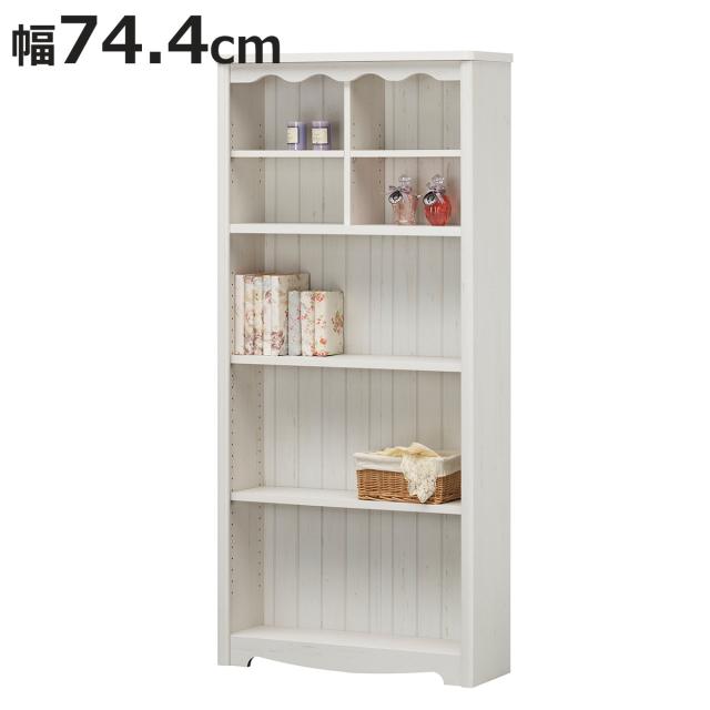 オープンラック 幅74.4cm 5段 モンシェリーヌ 白家具 木製 （ 本棚 ディスプレイ ラック 棚 収納 シャビー調 多目的ラック シェルフ 家具 フレンチカントリー 書棚 ）の通販は