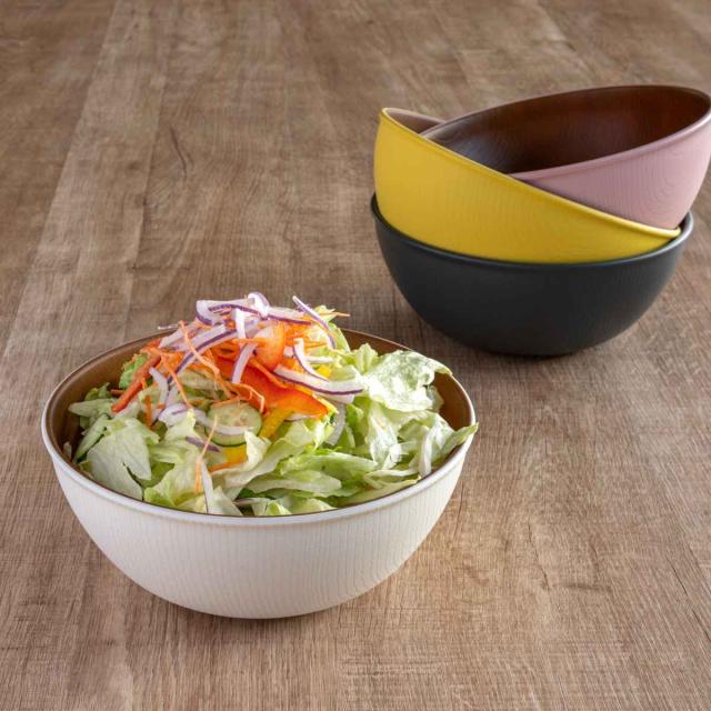 サラダボウル 19.5cm 木目調 isso ecco 同色5個セット （ 食洗機対応 電子レンジ対応 ボウル 中鉢 日本製 クリーンコート加工 防汚性 撥水性 軽い 割れにくい シリアル サラダ 子ども アウトドア 持ち運び おしゃれ ）