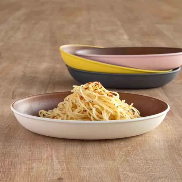 プレート オーバル 25.5cm 木目調 isso ecco 同色5枚セット （ 食洗機対応 電子レンジ対応 中皿 お皿 パスタ皿 カレー皿 防汚性 撥水性 軽い 割れにくい クリーンコート加工 ナチュラル オムライス パスタ カレー おしゃれ ）