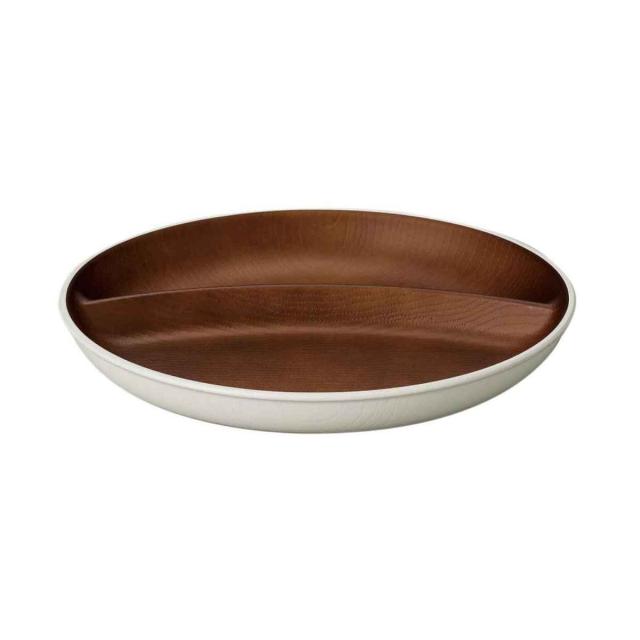 ランチプレート 24cm 木目調 isso ecco 同色5枚セット （ 食洗機対応 電子レンジ対応 中皿 お皿 仕切り皿 ランチ皿 防汚性 撥水性 軽い 割れにくい クリーンコート加工 ナチュラル 2つ仕切り ランチ おしゃれ ）