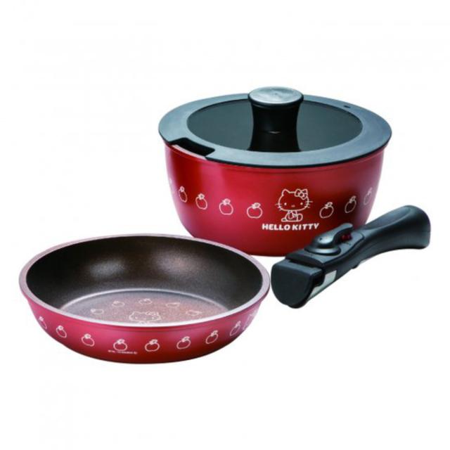 フライパン＆鍋2点セット 20cm IH対応 ハローキティ 取っ手が外れる （ ih ガス火 対応 片手鍋 着脱ハンドル 蓋 フライパンセット 20センチ フタ付き なべ アルミ製 オール熱源対応 キャラクター ）の通販は 15,800円