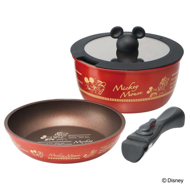 フライパン＆鍋 4点セット IH対応 蓋付き 取っ手がとれる ミッキーマウス ダイヤモンドコーティング （ ガス火対応 オーブン対応 いため鍋 片手鍋 20センチ 着脱ハンドル ガラス蓋 フライパン ih対応 フライパンセット） 14,980円