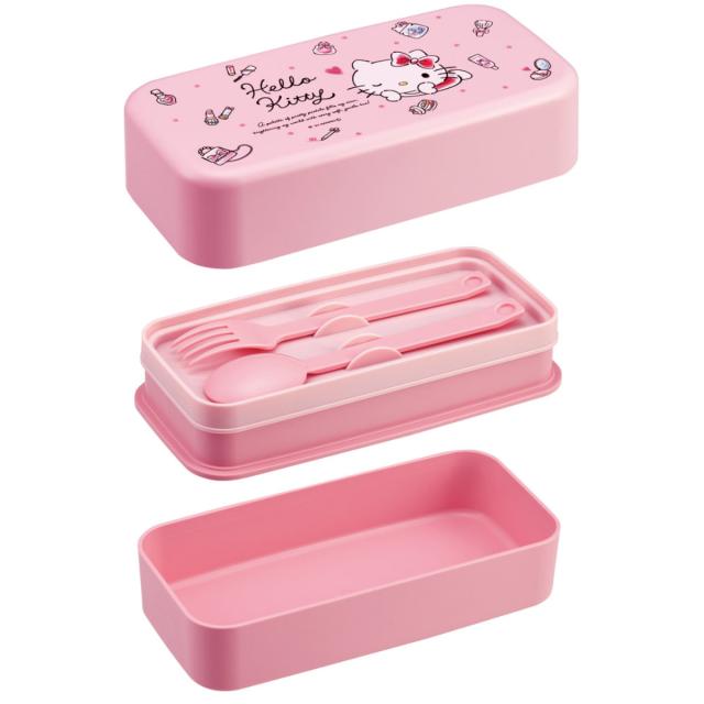 弁当箱 2段 1L カトラリー付ランチボックス キティ 水彩コスメ
