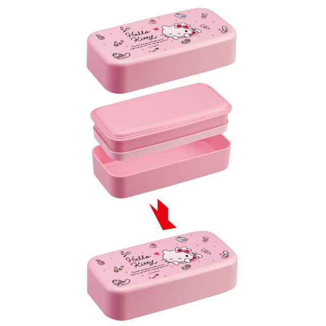 弁当箱 2段 1L カトラリー付ランチボックス キティ 水彩コスメ