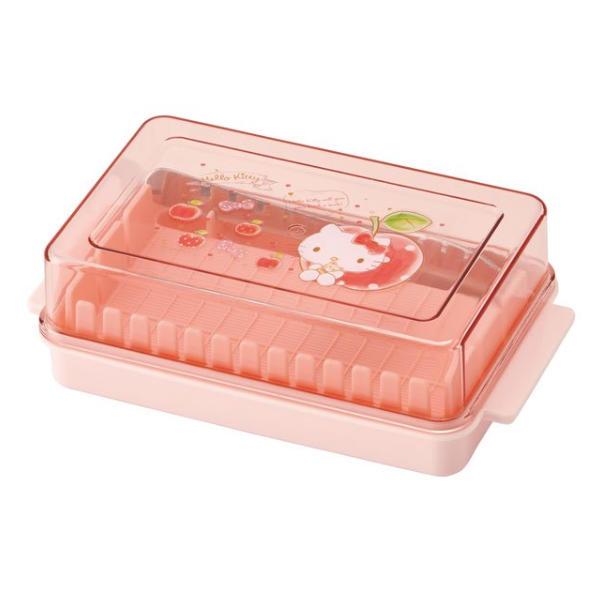 バターケース 定量カッティング付 ハローキティ 先割れナイフ付 電子レンジ可 ( バター容器 バター保存 バター ケース カット ナイフ付き 保存容器 バター入れ 保存 容器 ストッカー 電子レンジ対応 キャラクター )