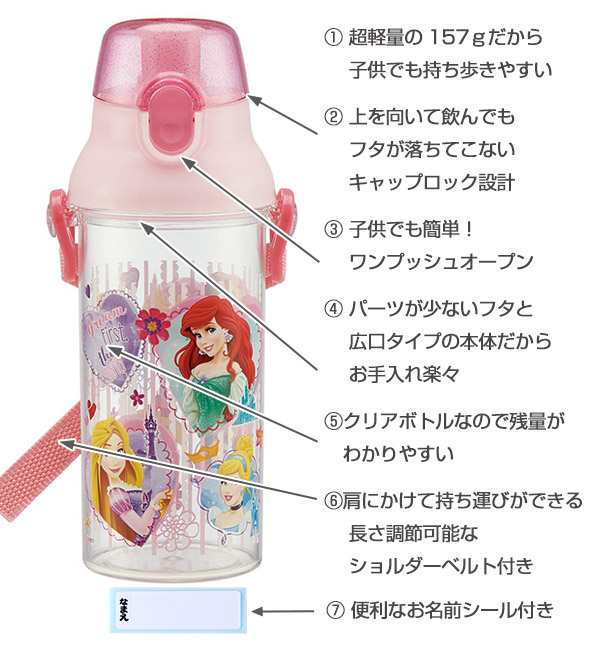 水筒 直飲み プラスチック ワンプッシュボトル 480ml 子供 キャラクター 軽量 （ キッズ 幼稚園 保育園 食洗機対応 プリンセス  プラレーの通販はau PAY マーケット - お弁当グッズのカラフルBOX