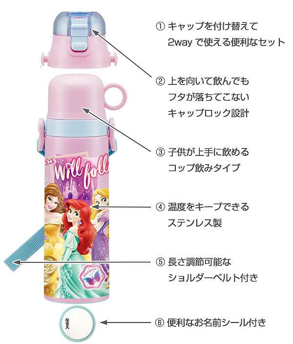 水筒 ステンレス コップ 直飲み 2way ディズニープリンセス 570ml 子供 超軽量 保温 保冷 幼稚園 保育園 キャラクター 子供用水筒 プの通販はau Pay マーケット お弁当グッズのカラフルbox