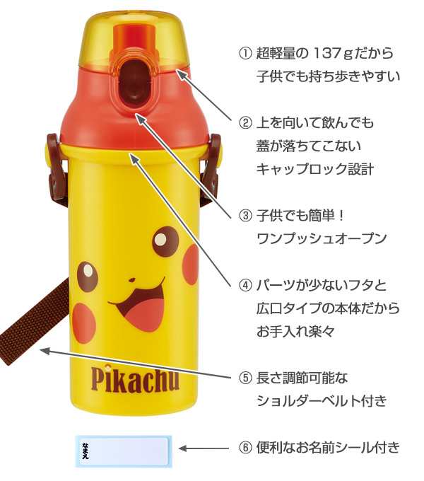 水筒 プラスチック 直飲み ワンタッチ ピカチュウ フェイス 480ml 子供 ポケモン 食洗機対応 幼稚園 保育園 キャラクター キッズ 子供の通販はau Pay マーケット リビングート