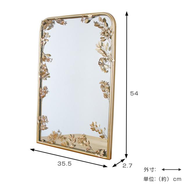 ミラー 壁掛け 幅35.5×高さ54cm フローラルミラー （ 鏡 立て掛け