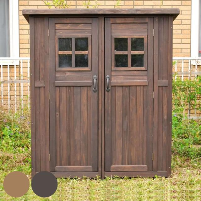 物置 カントリー小屋 大型 木製 倉庫 （ 屋外 屋外物置 約 幅 156 cm 木製物置 ベランダ 物置き 屋外収納 収納 ラック おしゃれ 窓付き 収納棚 天然木 ガーデン ガレージ 庭用品 マグネット扉 ストッカー ガーデンストッカー ）