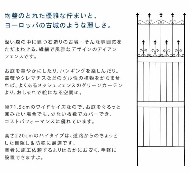 フェンス オールドシャトーフェンス 高さ220cm ハイタイプ 4枚組 （ ガーデンフェンス インテリア ガーデニング雑貨 アンティーク おしゃれ ガーデニング スチール ディスプレイ オブジェ 置物 庭 ガーデングッズ ）_5