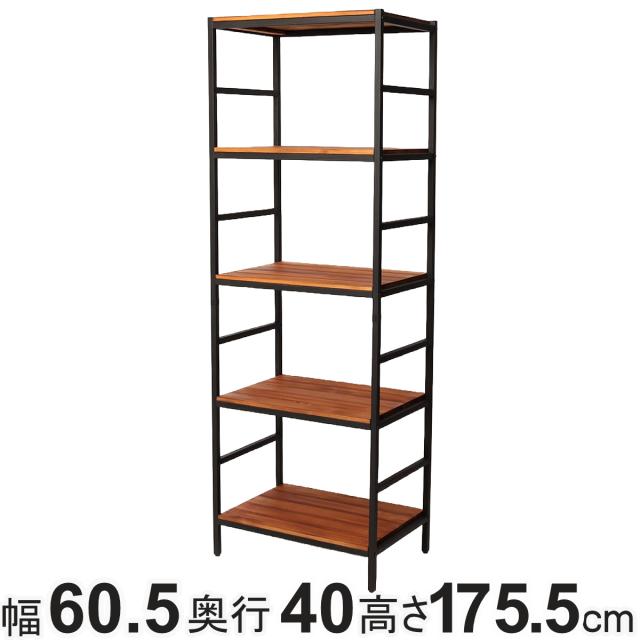 スチールラック 5段 60.5×40cm 天然木 BRICK （ ラック シェルフ 棚 収納 スチール 木製 可動棚 オープンラック ディスプレイ リビング 家具 五段 ブラックスチール ）
