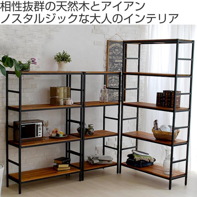 スチールラック 4段 87×40cm 天然木 BRICK （ ラック シェルフ 棚 収納 スチール 木製 可動棚 オープンラック ディスプレイ リビング 家具 四段 ブラックスチール ）_1